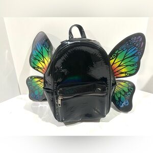 Hot Topic Rainbow Butterfly Wings Black Mini Backpack Bag